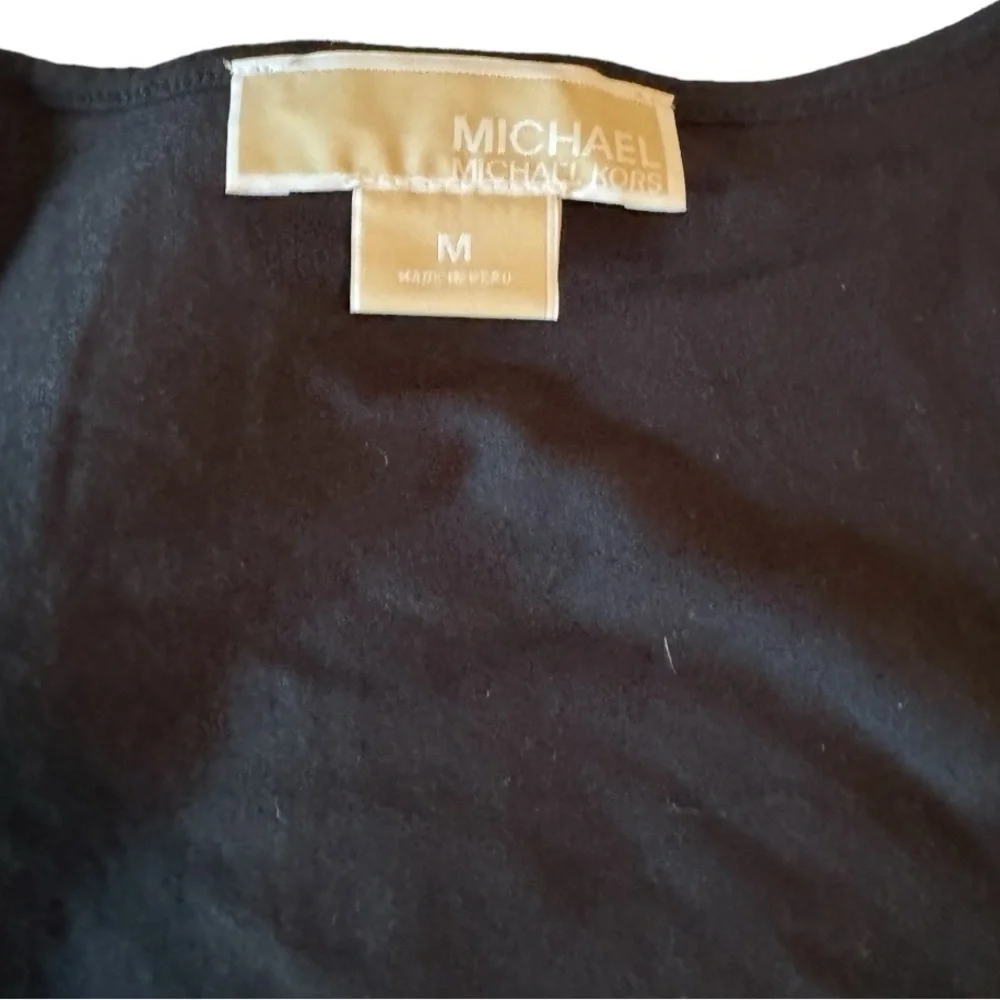 Michael Kors Faux Wrap Jersey Tank with Leather Buckle Accent, Black, Size M